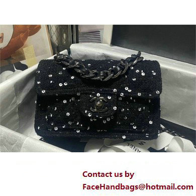 Chanel Tweed, Sequins & Black Metal Black & White Mini Flap Bag AS4051 2023